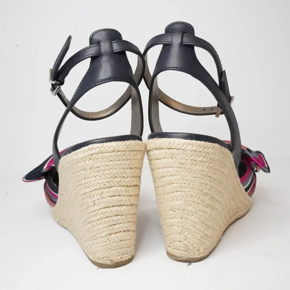 Sam Edelman, Aubrey Espadrille Wedge Striped Bow‎ Sandal, Navy, Pink, Tan